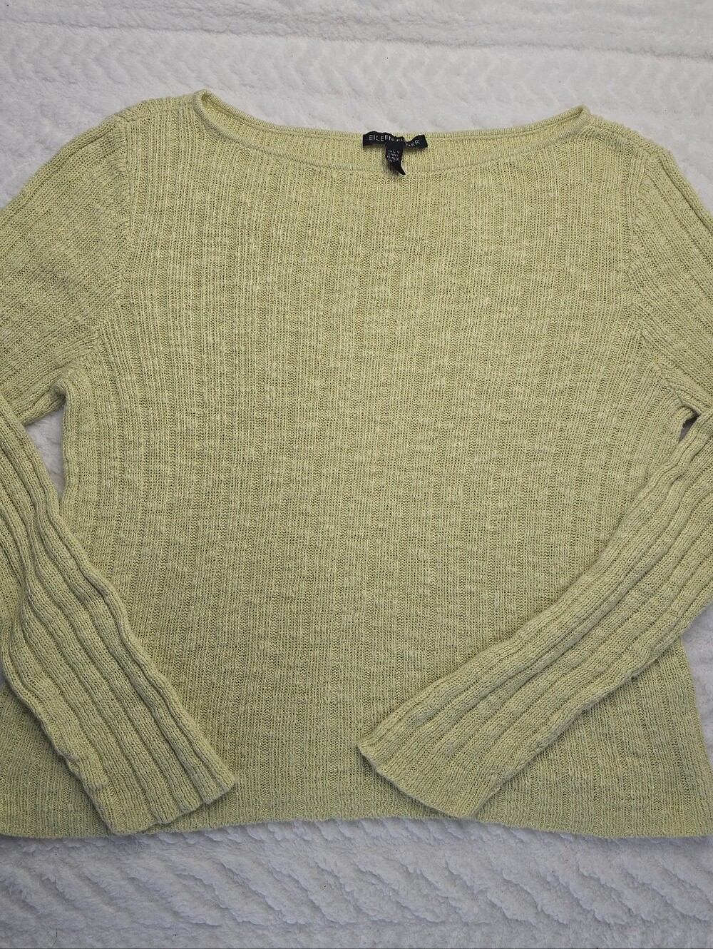 Eileen Fisher Linen Blend Sweater Light Yellow Long Sleeve Ribbed Pullover M